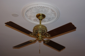 The brass ceiling fan and medallion