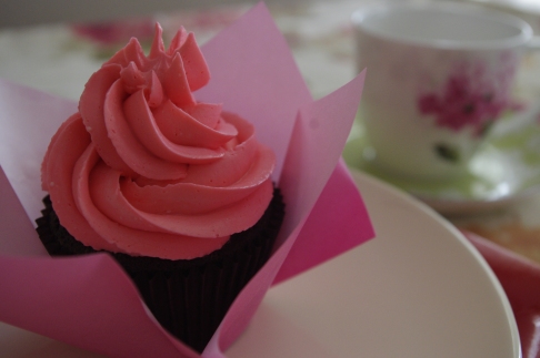 Chocolate Cupcake with Pink Swiss Meringue